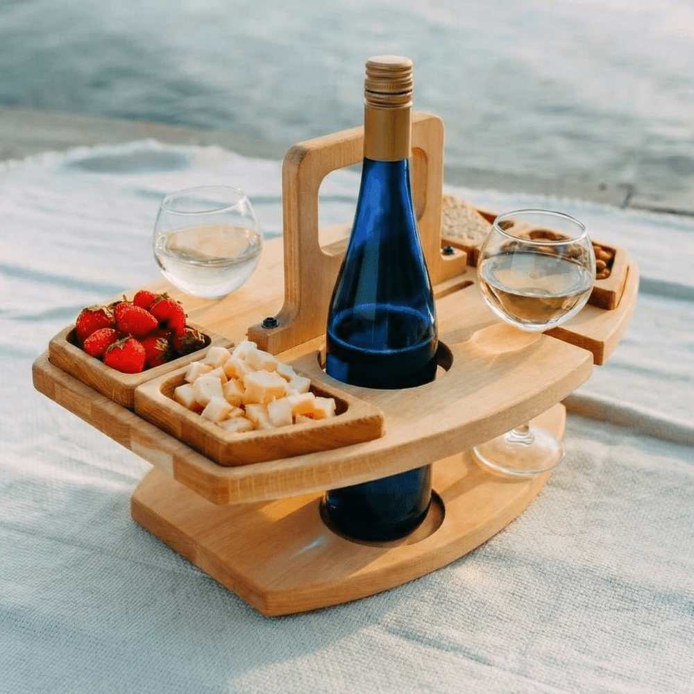 COUNTRYPLATE – Mesa de picnic de madera con compartimentos divididos para momentos especiales de vino