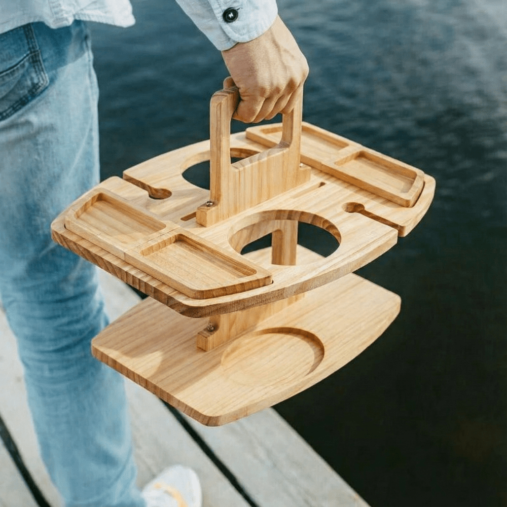COUNTRYPLATE – Mesa de picnic de madera con compartimentos divididos para momentos especiales de vino
