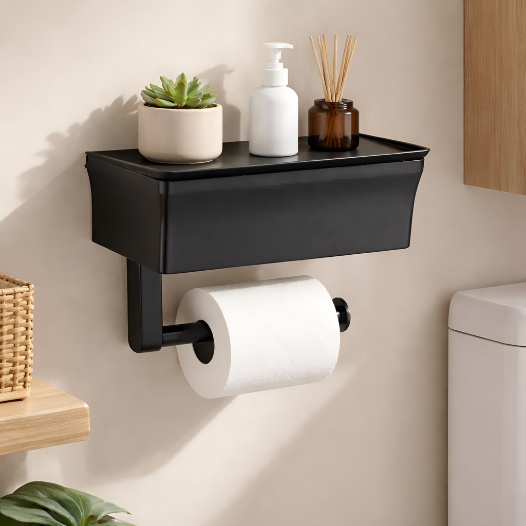 Luxor - 2 en 1 Soporte Adhesivo para Papel Higiénico con Caja de Almacenamiento
