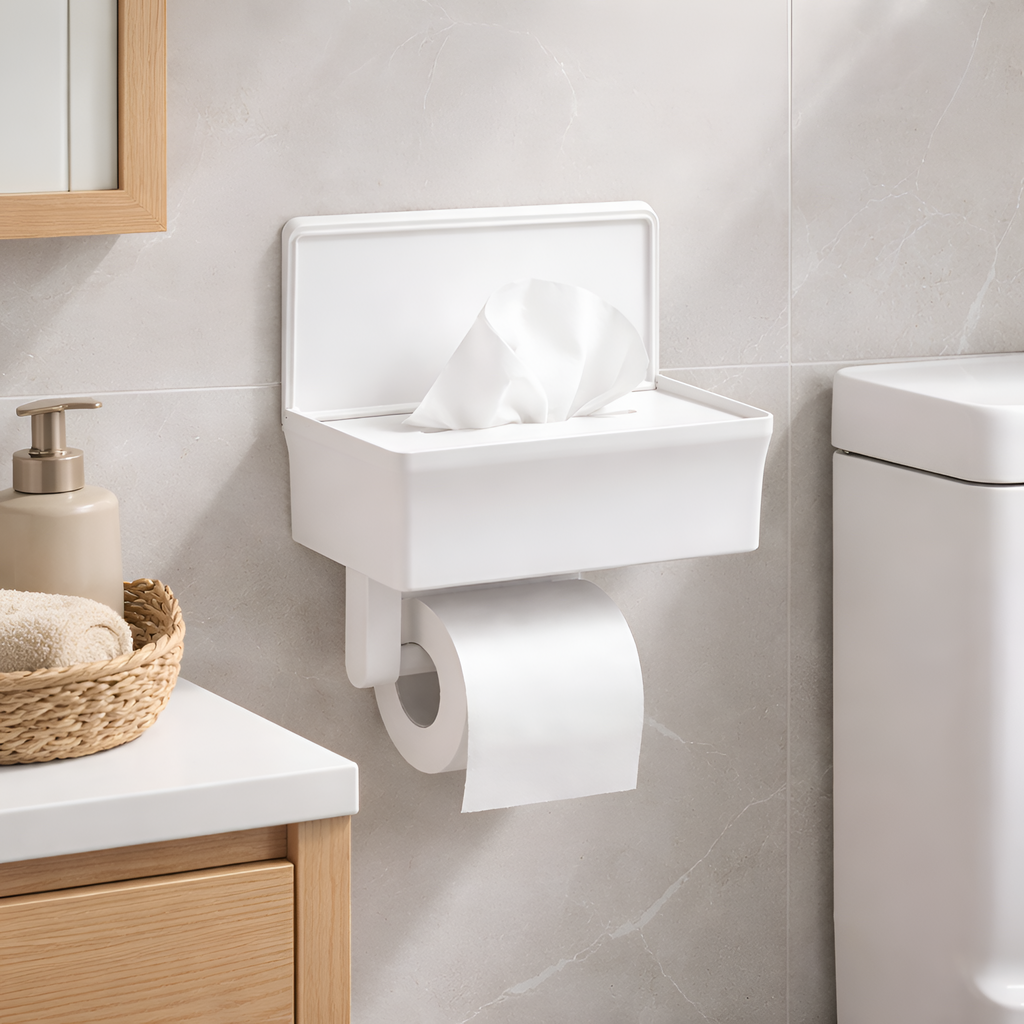 Luxor - 2 en 1 Soporte Adhesivo para Papel Higiénico con Caja de Almacenamiento