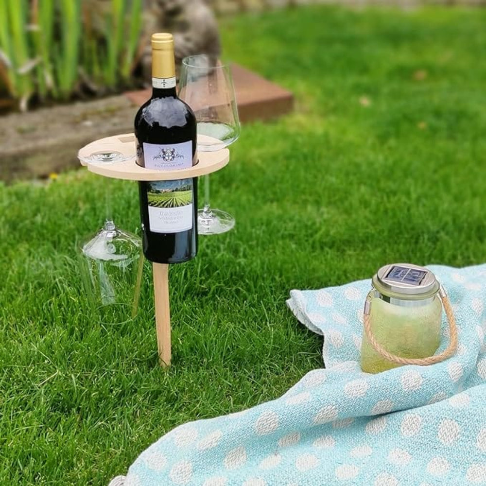 Mesa de vino plegable para exteriores - Soporte portátil para picnic y jardín para bebidas
