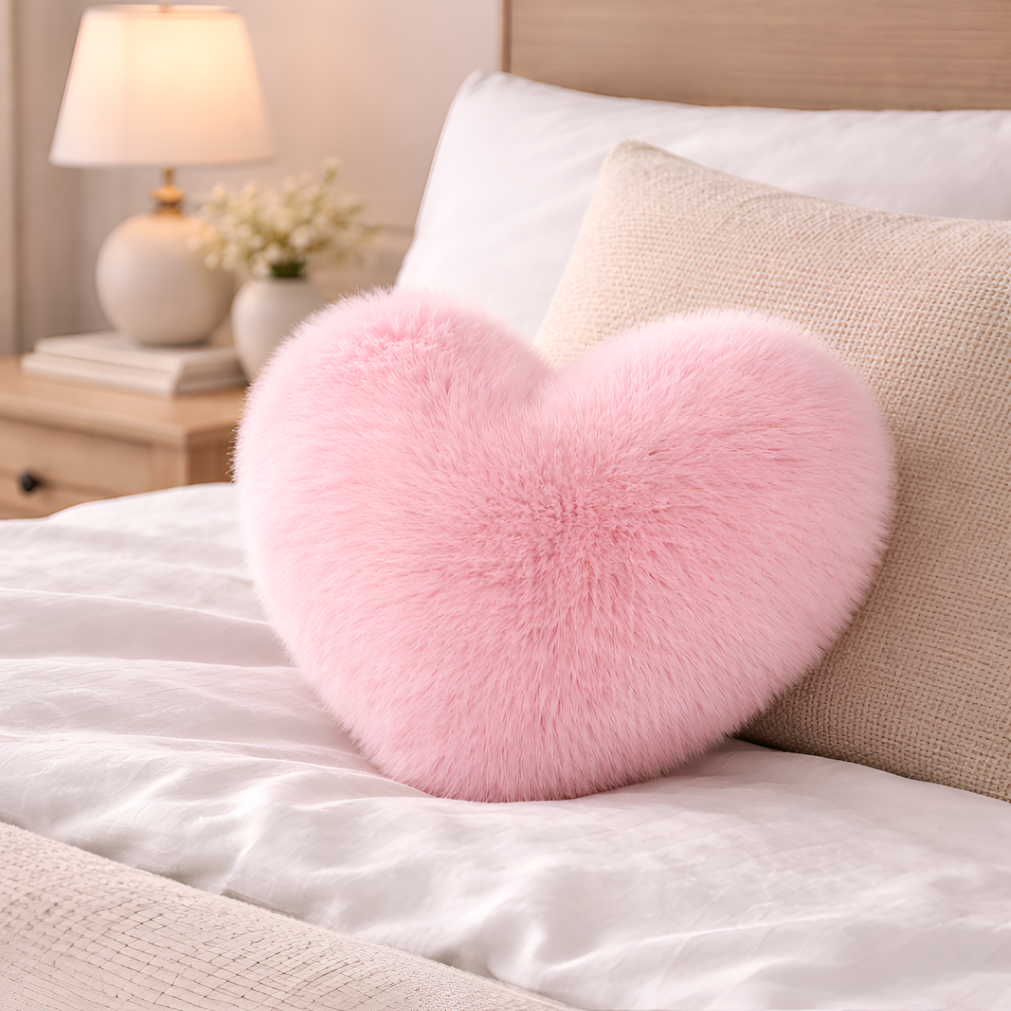 Harold - Cojín de Sofá Corazón de Peluche Imitación Piel de Zorro