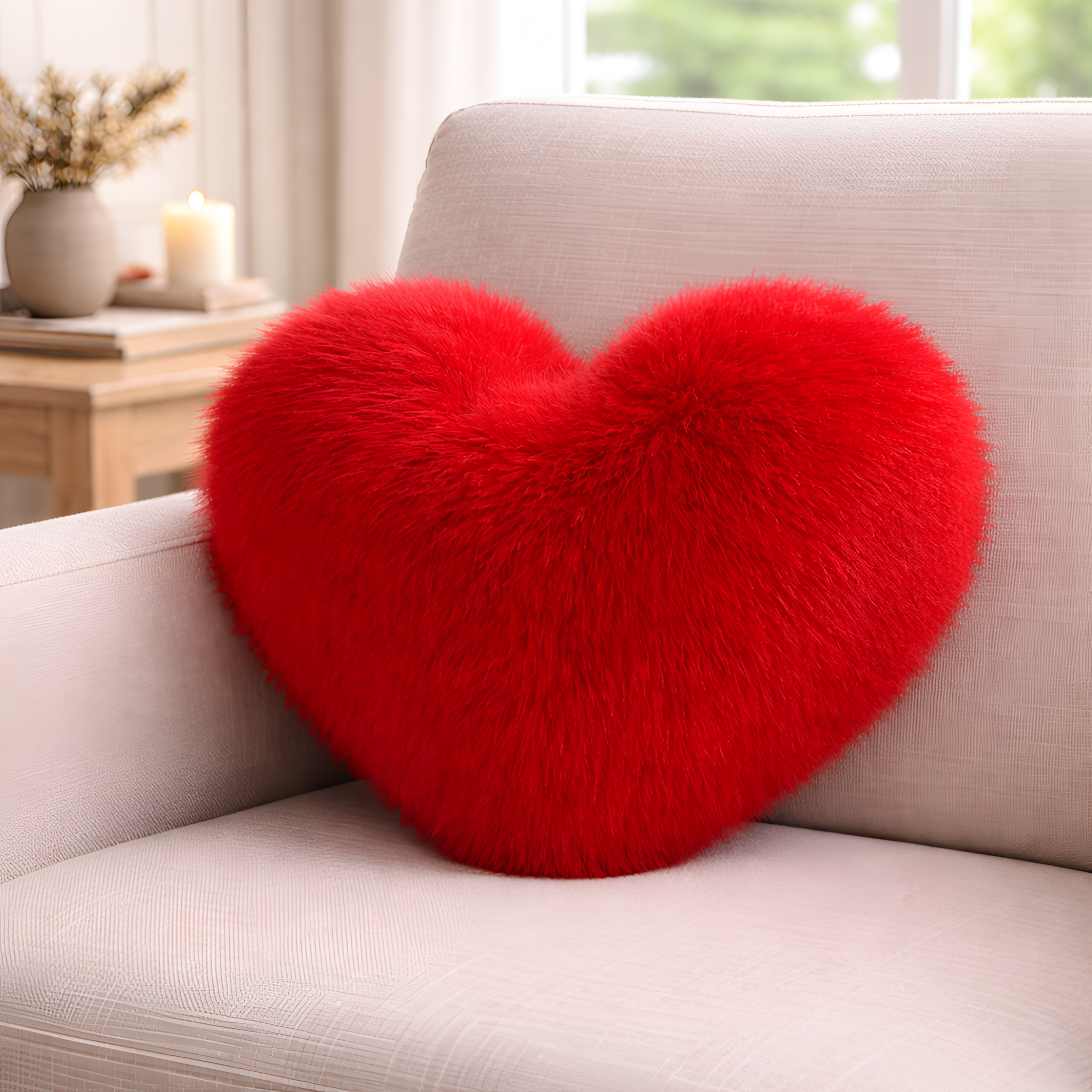 Harold - Cojín de Sofá Corazón de Peluche Imitación Piel de Zorro