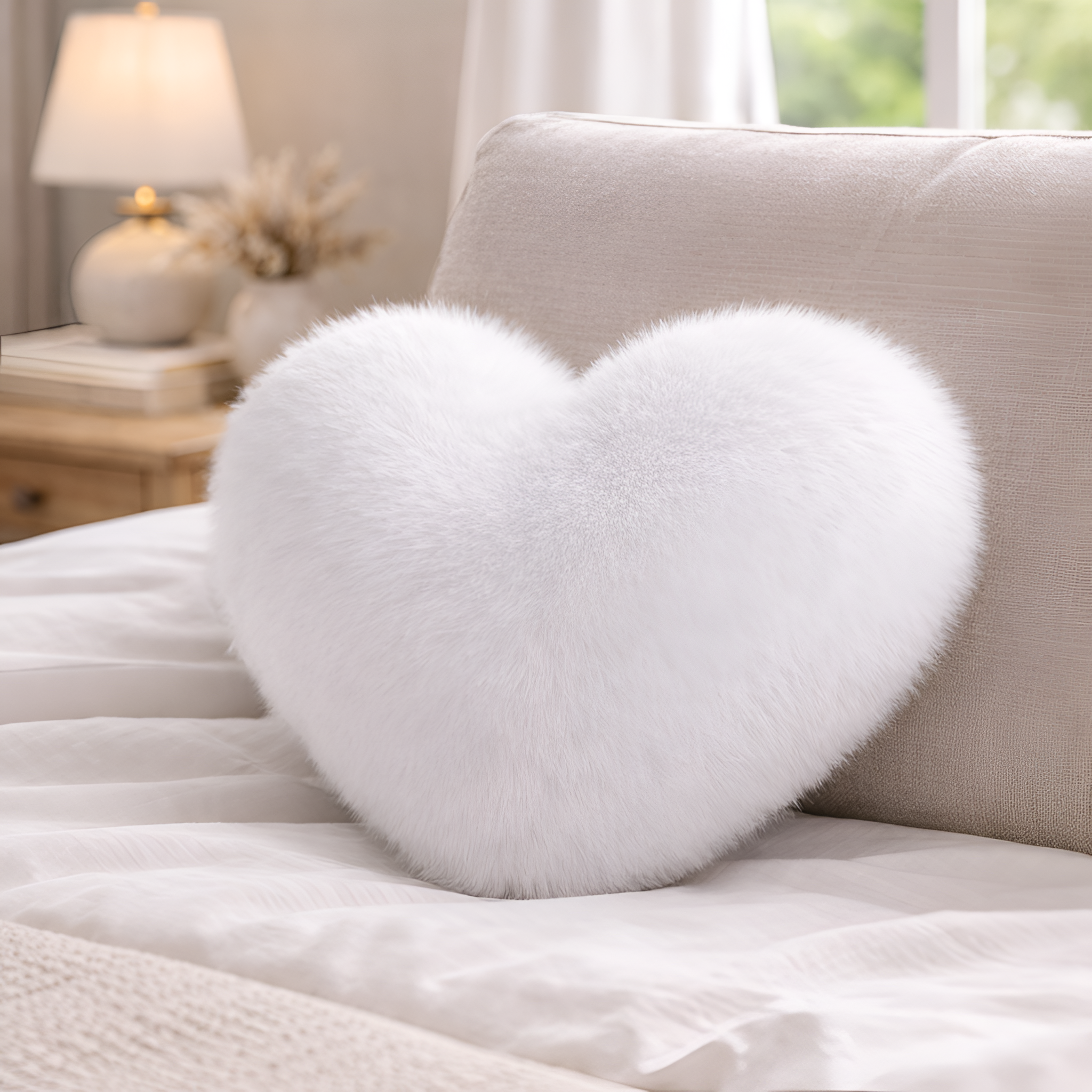 Harold - Cojín de Sofá Corazón de Peluche Imitación Piel de Zorro