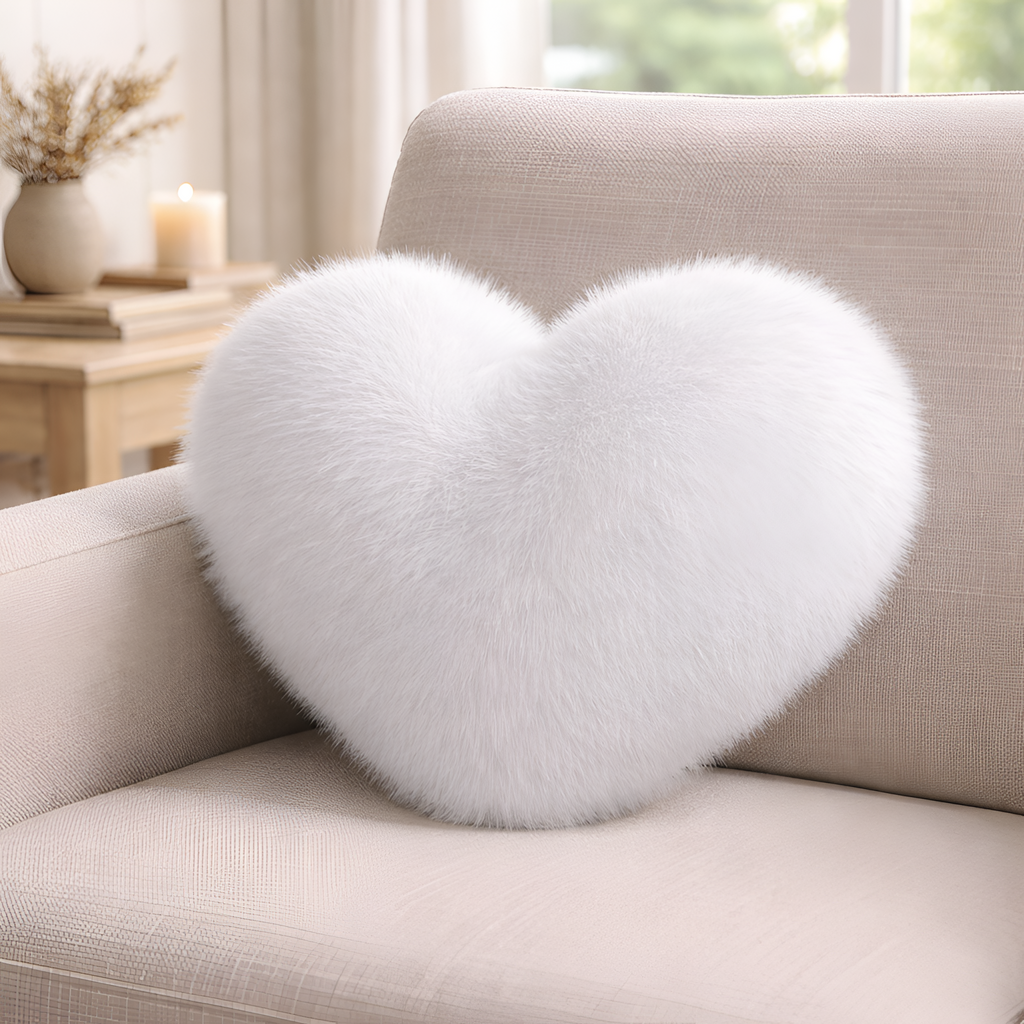 Harold - Cojín de Sofá Corazón de Peluche Imitación Piel de Zorro