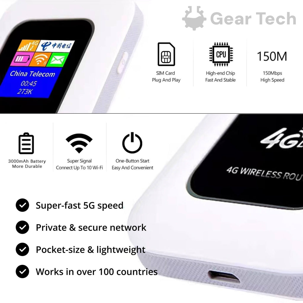 Lisslune | Enrutador Wi-Fi portátil 5G | Conexión segura y de alta velocidad para viajes y uso en casa