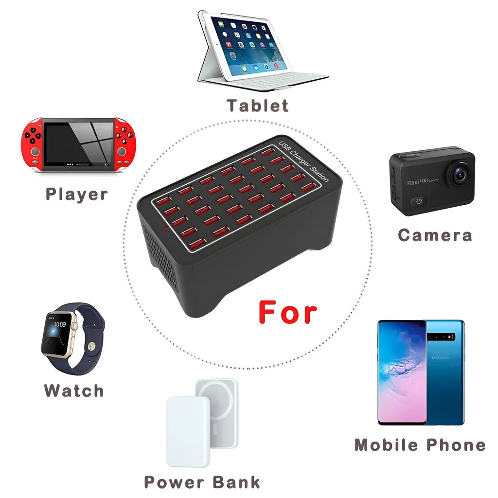 BowLift | PowerPort Pro – Estación de Carga Universal Multi-USB con 30 Puertos (Salida de 150W)