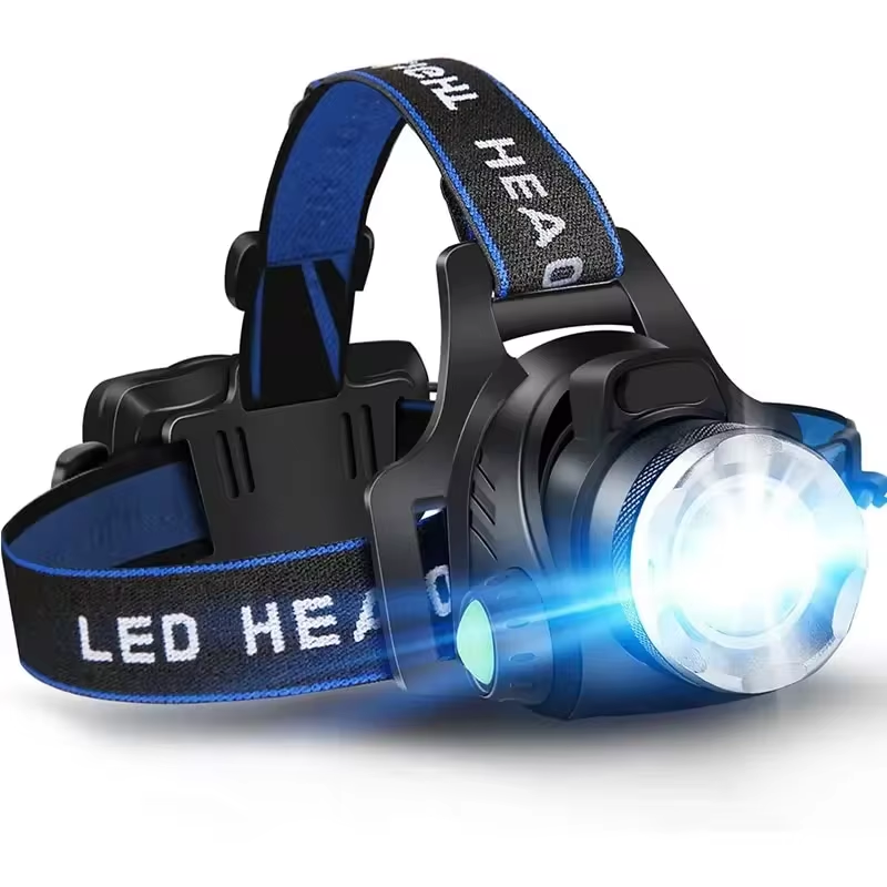 Linterna Frontal NightBeam Pro – Potente Linterna LED Recargable con Zoom y Diseño Impermeable