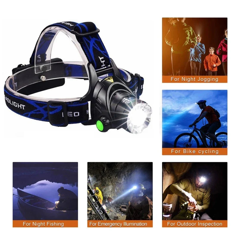 Linterna Frontal NightBeam Pro – Potente Linterna LED Recargable con Zoom y Diseño Impermeable