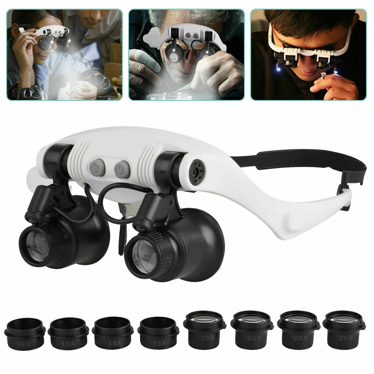 FOCUSMASTER - Lupa de Diadema con Múltiples Lentes y Luz LED Integrada
