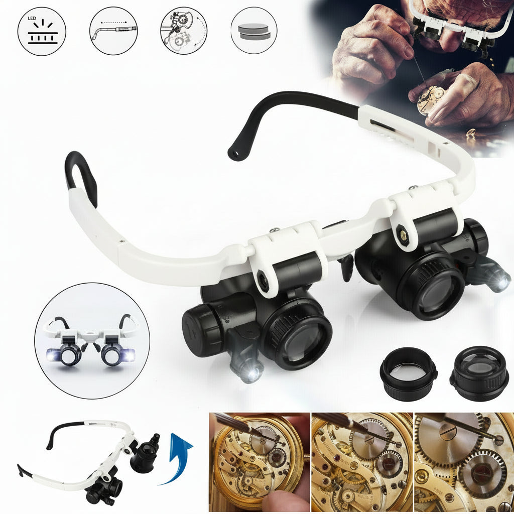 FOCUSMASTER - Lupa de Diadema con Múltiples Lentes y Luz LED Integrada