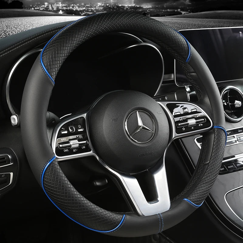 ROADLUX - Funda de volante de cuero sintético premium diseñada con agarre antideslizante en forma de diamante para mayor comodidad y control al conducir