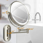 Espejo de Maquillaje LED con Aumento y Soporte de Pared – Recargable en Cromo Plata