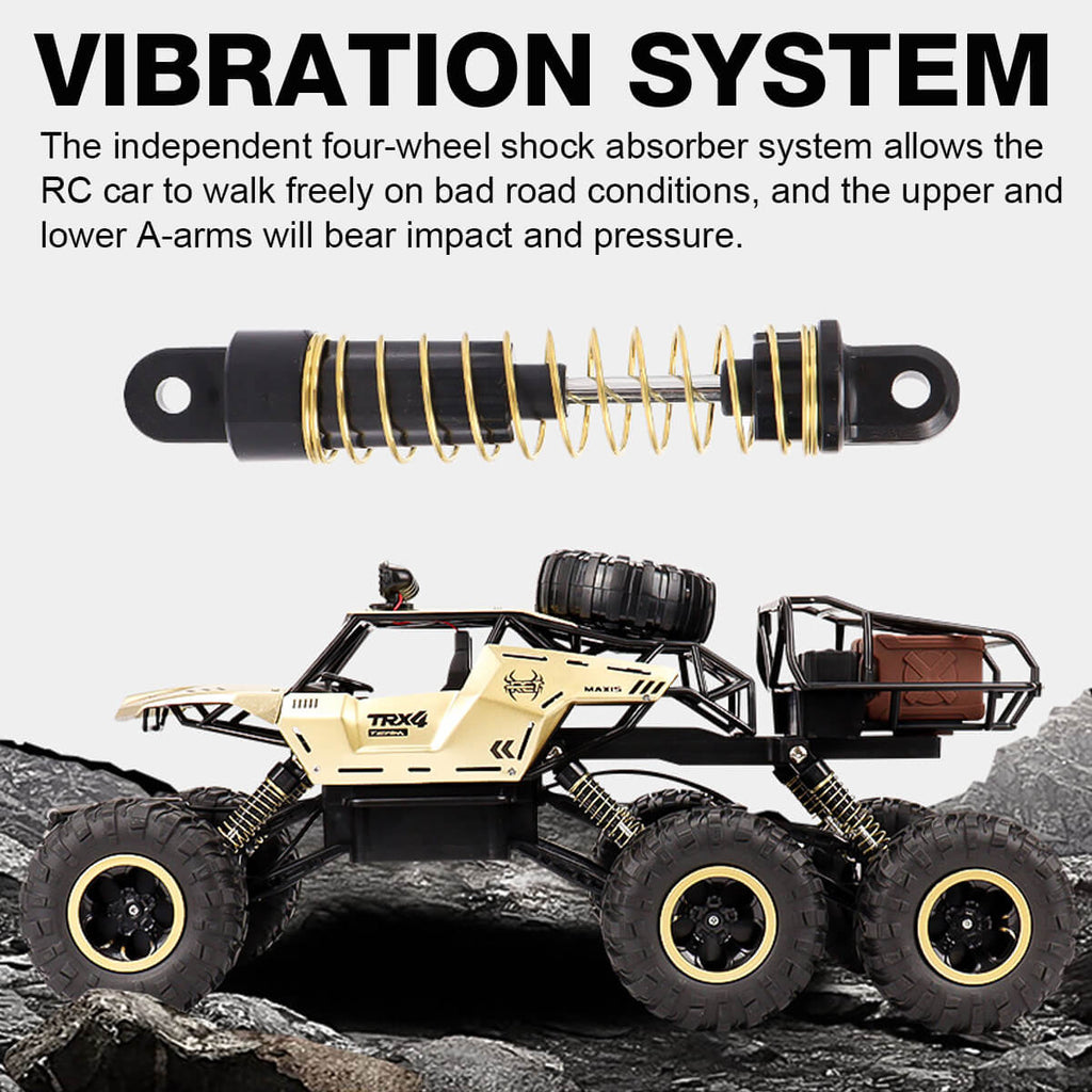 RC Monstertruck con tracción en 6 ruedas y luces LED - Coche teledirigido para aventuras y carreras