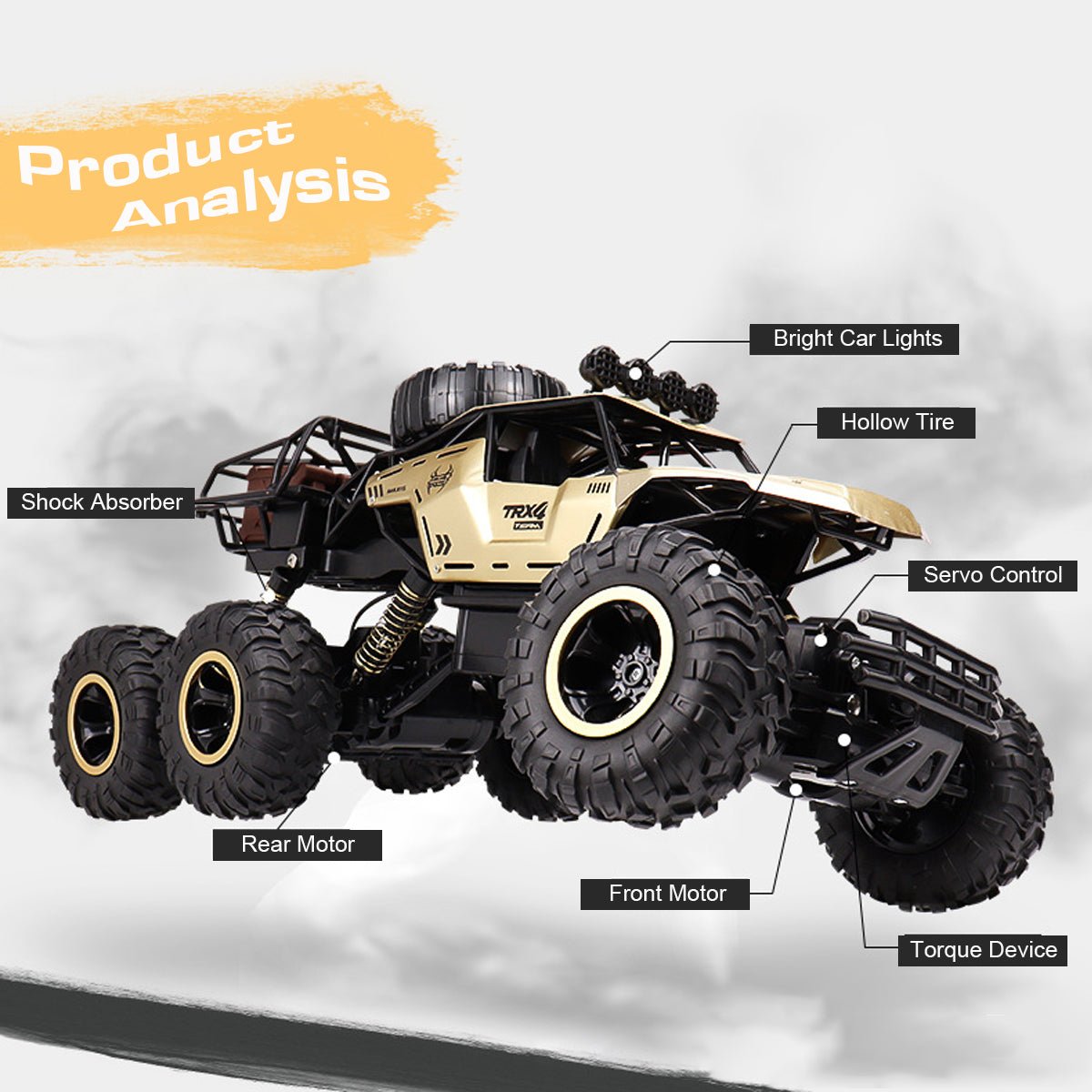 RC Monstertruck con tracción en 6 ruedas y luces LED - Coche teledirigido para aventuras y carreras