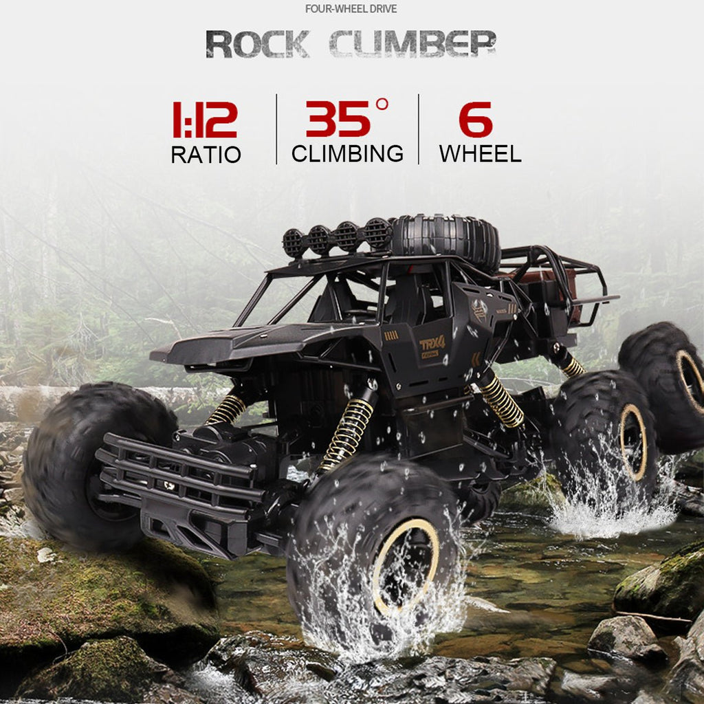 RC Monstertruck con tracción en 6 ruedas y luces LED - Coche teledirigido para aventuras y carreras
