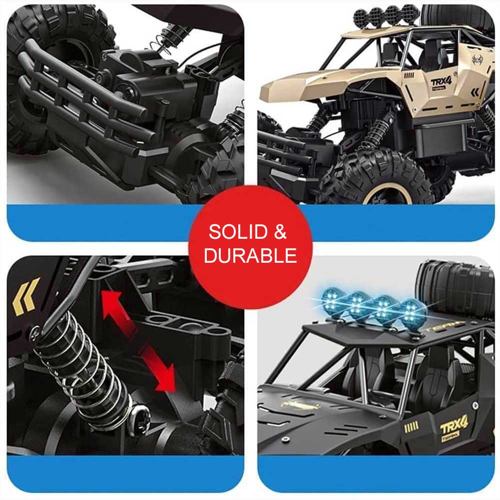 RC Monstertruck con tracción en 6 ruedas y luces LED - Coche teledirigido para aventuras y carreras