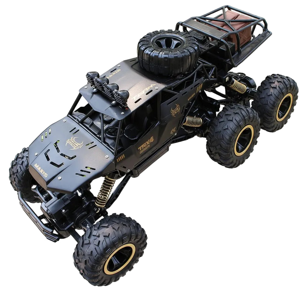 RC Monstertruck con tracción en 6 ruedas y luces LED - Coche teledirigido para aventuras y carreras