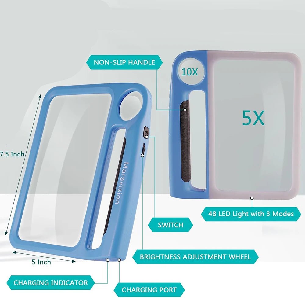 SEHKOMFORT – Lupa de mano con LED y aumento de 5x/10x para una lectura clara