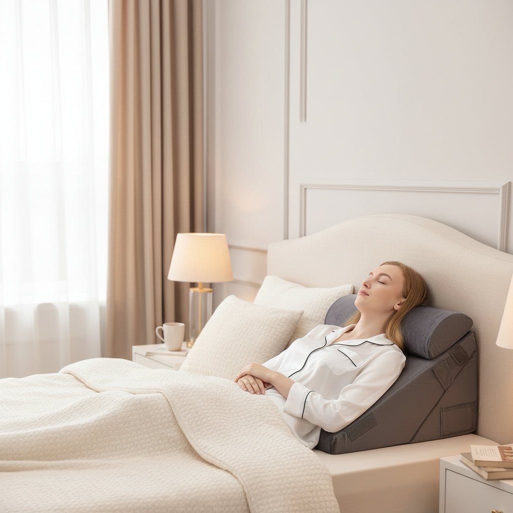 COMFORTRISE – Almohada en forma de cuña ajustable de espuma viscoelástica para la relajación de la espalda y las piernas