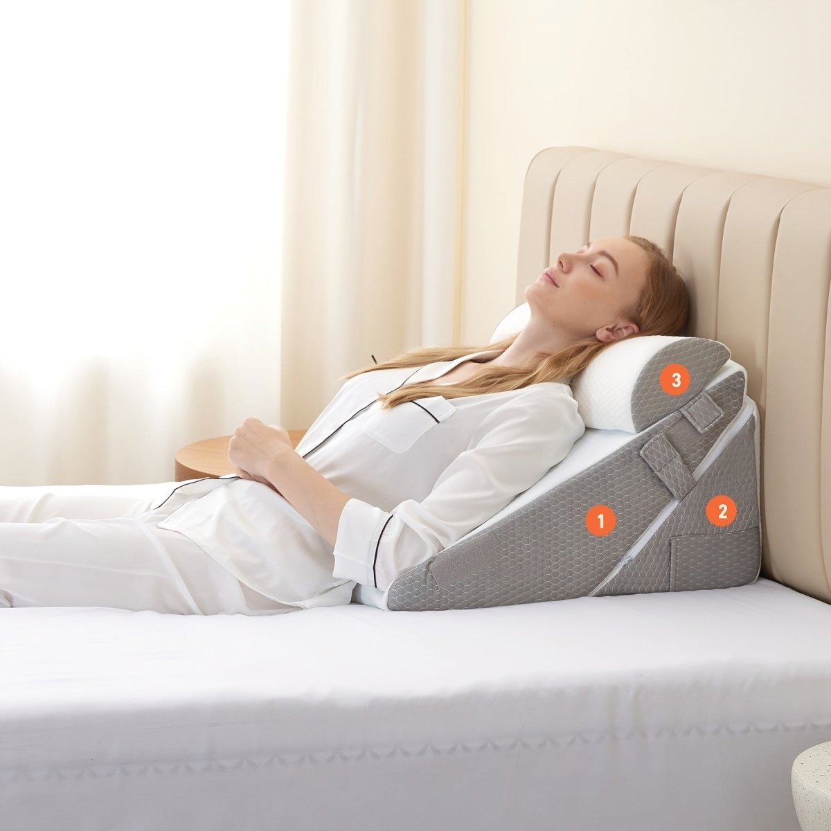 COMFORTRISE – Almohada en forma de cuña ajustable de espuma viscoelástica para la relajación de la espalda y las piernas
