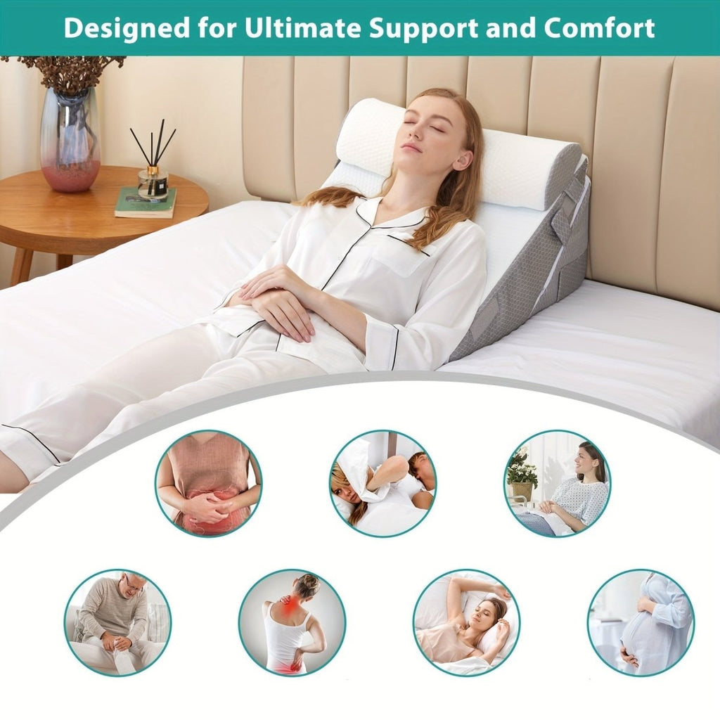 COMFORTRISE – Almohada en forma de cuña ajustable de espuma viscoelástica para la relajación de la espalda y las piernas