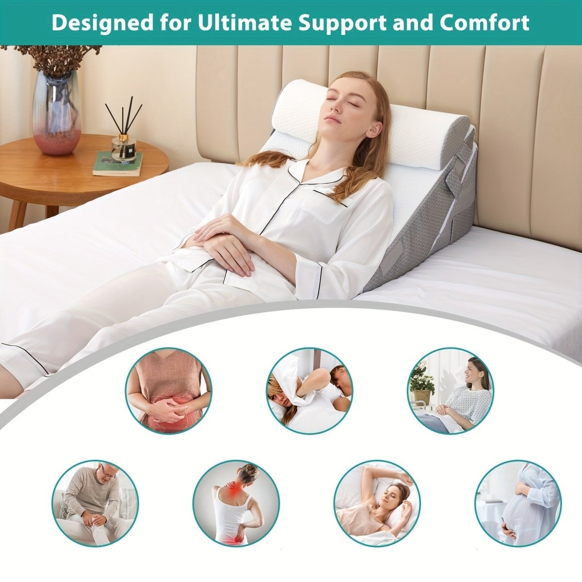 COMFORTRISE – Almohada en forma de cuña ajustable de espuma viscoelástica para la relajación de la espalda y las piernas