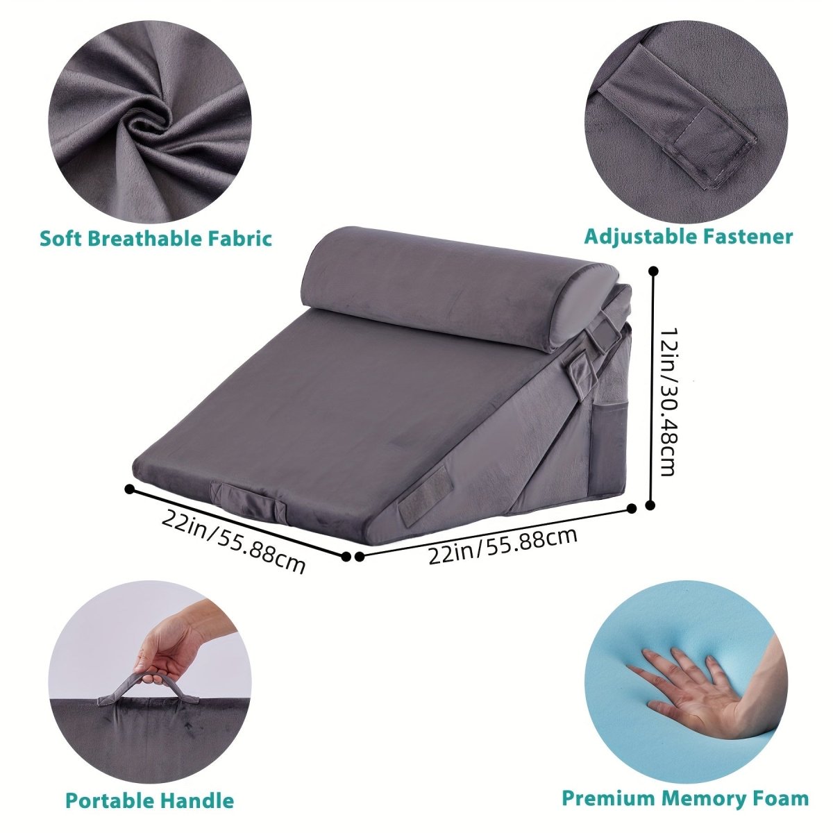 COMFORTRISE – Almohada en forma de cuña ajustable de espuma viscoelástica para la relajación de la espalda y las piernas