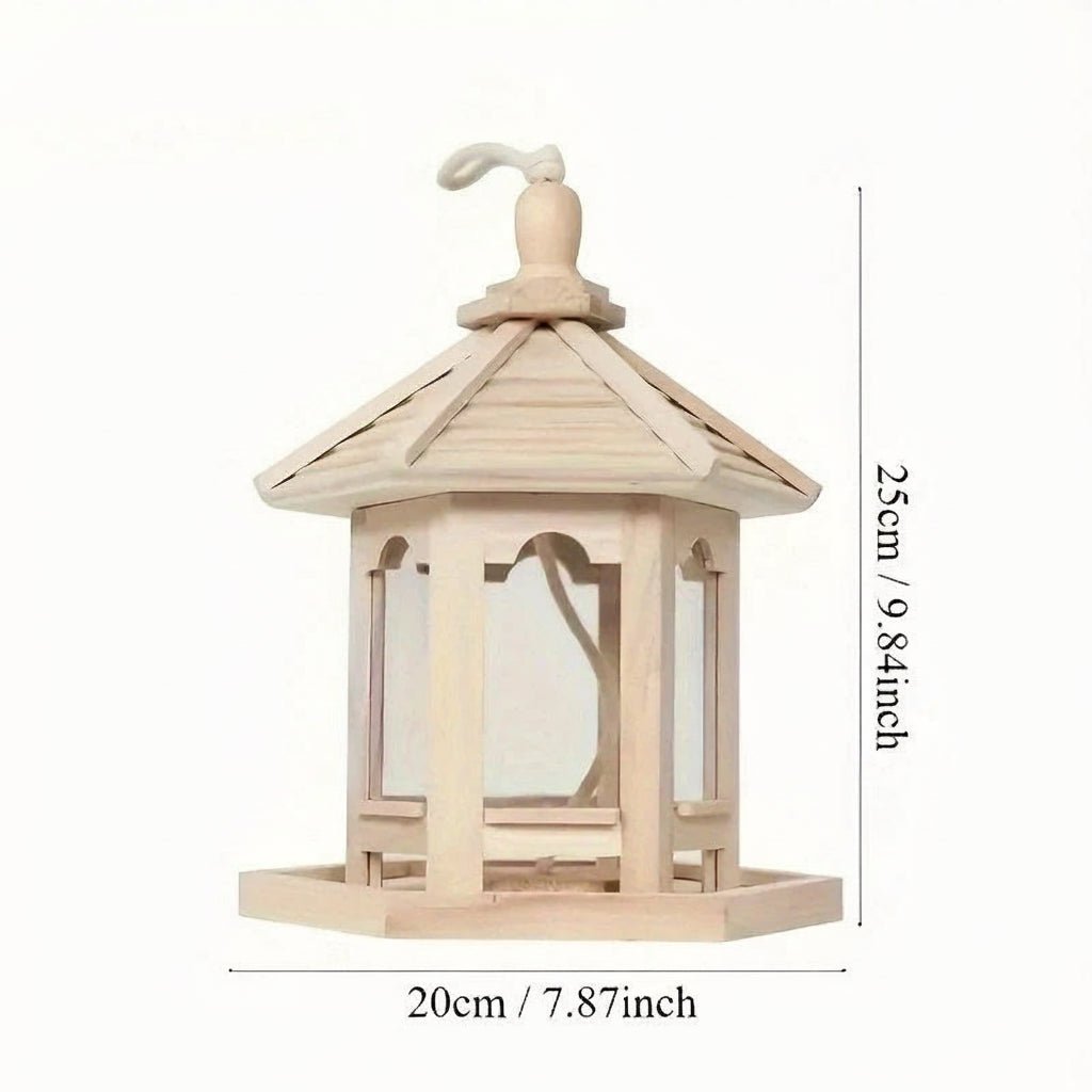 NATUREWELL – Casa para pájaros rústica, hecha a mano, con sistema de agua integrado de madera