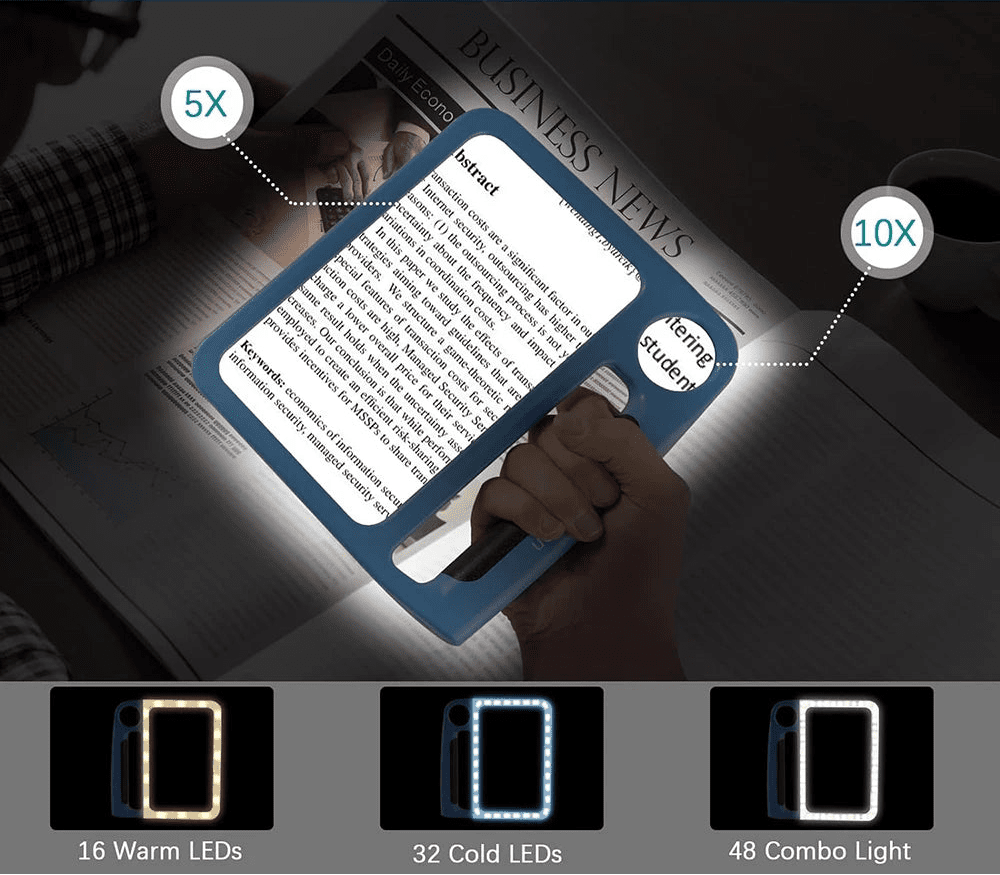 CLARIONIC - Lupa de Mano Recargable por USB con Luz LED 5x 10x