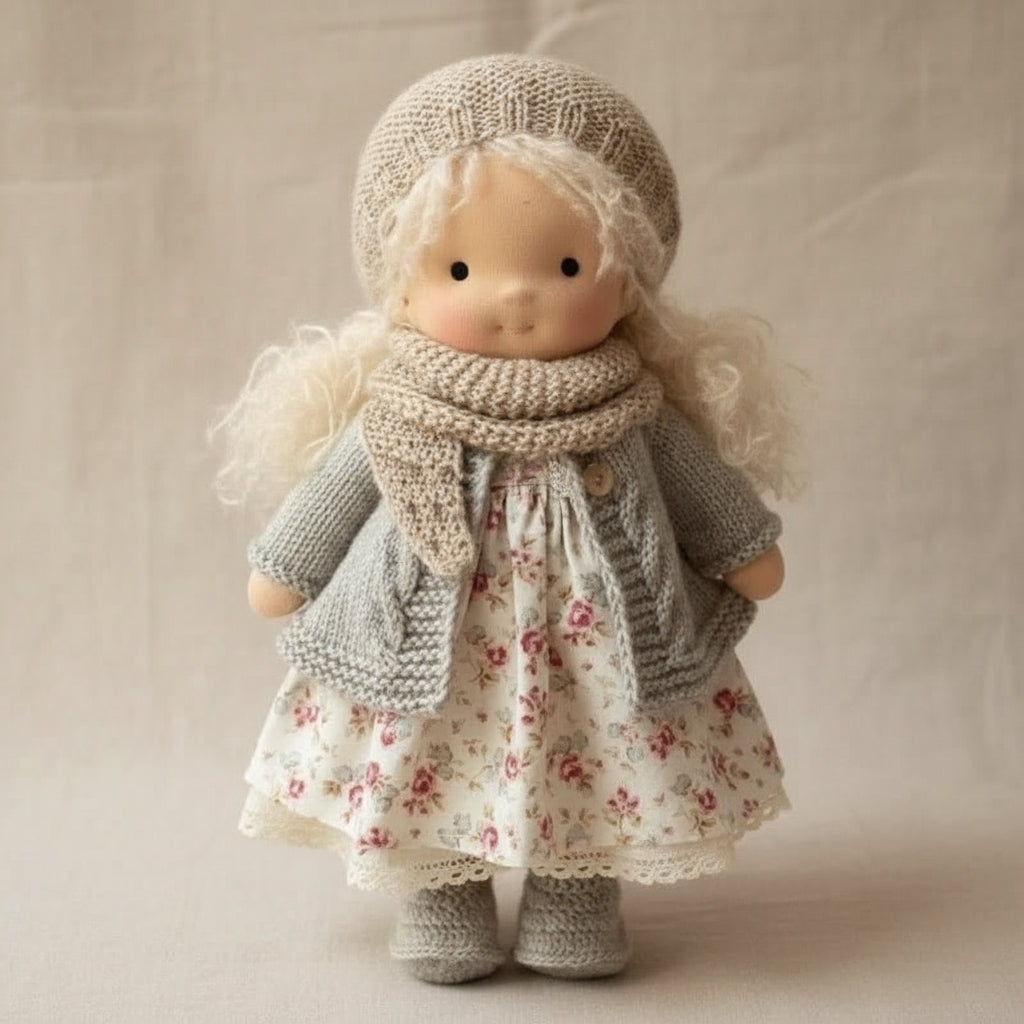 Muñeca Waldorf Hecha a Mano de Algodón de 28 cm – Suave y Encantadora para el Juego Creativo