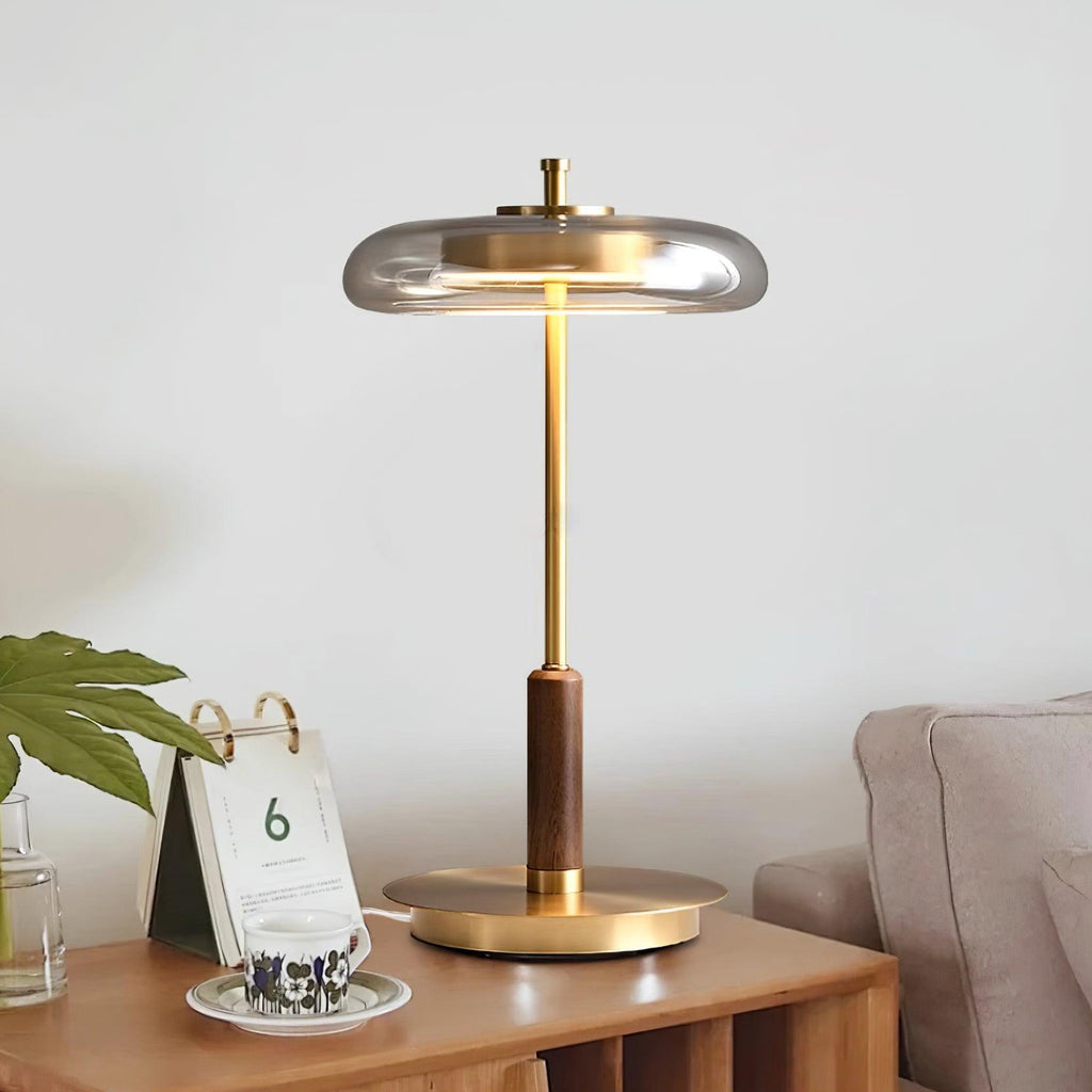 Lumisol | Lámpara de mesa de vidrio y madera
