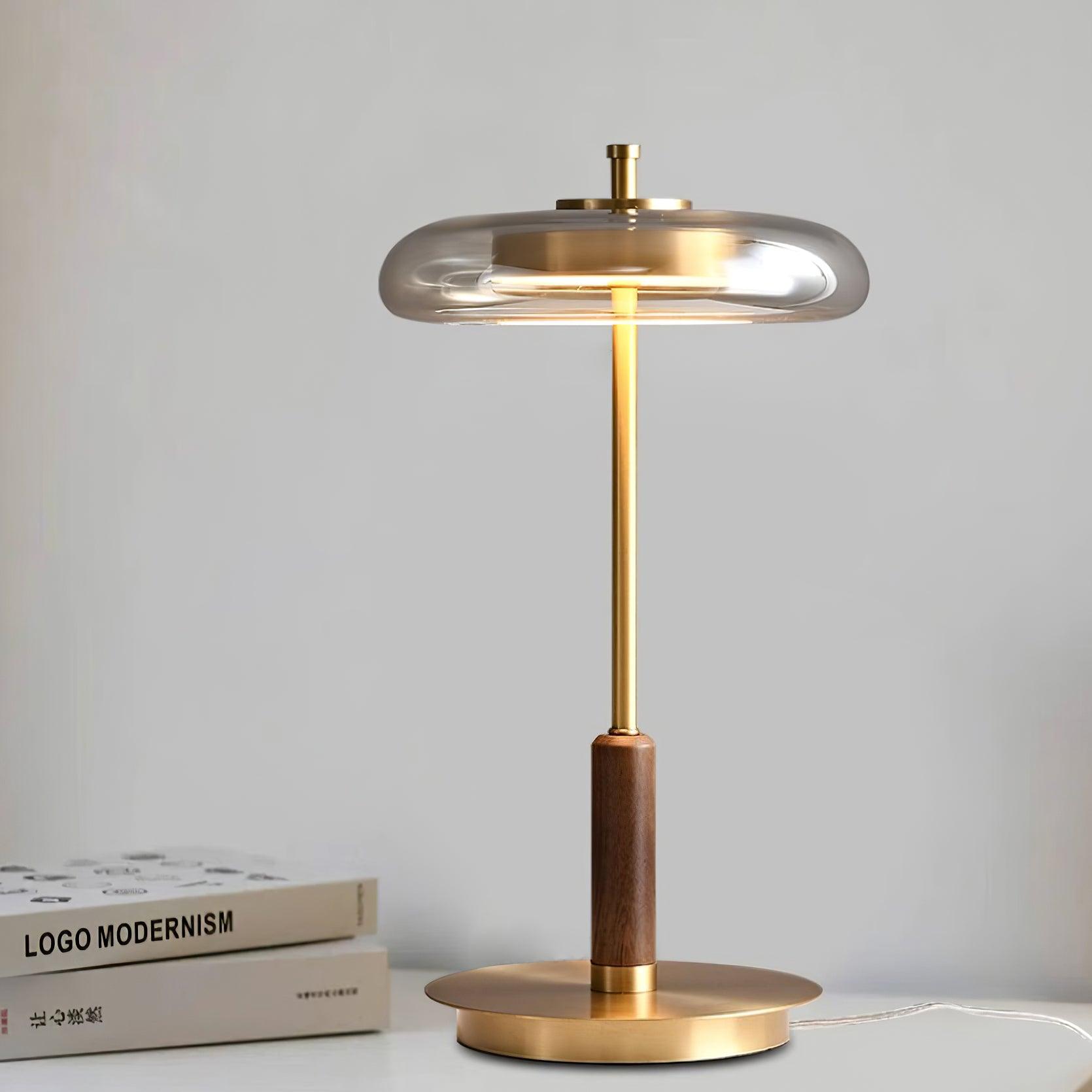 Lumisol | Lámpara de mesa de vidrio y madera