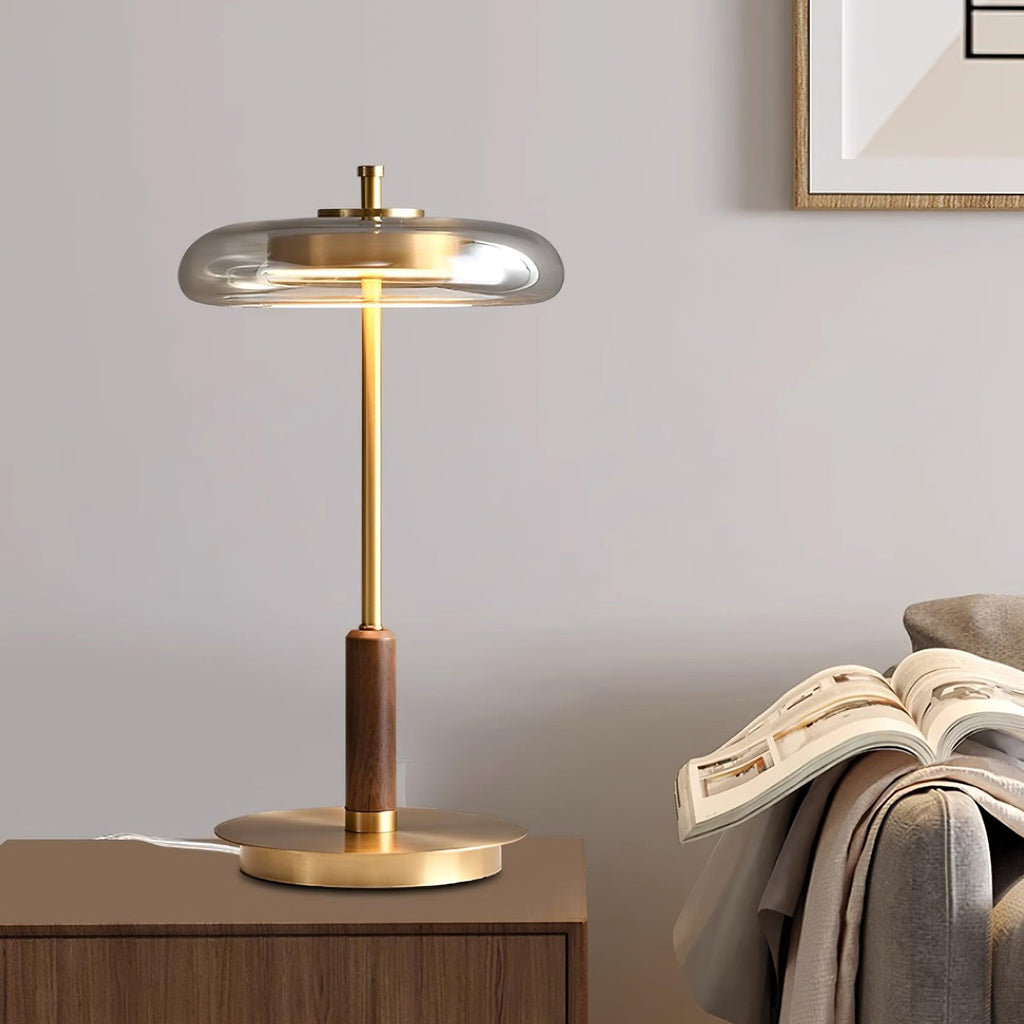 Lumisol | Lámpara de mesa de vidrio y madera
