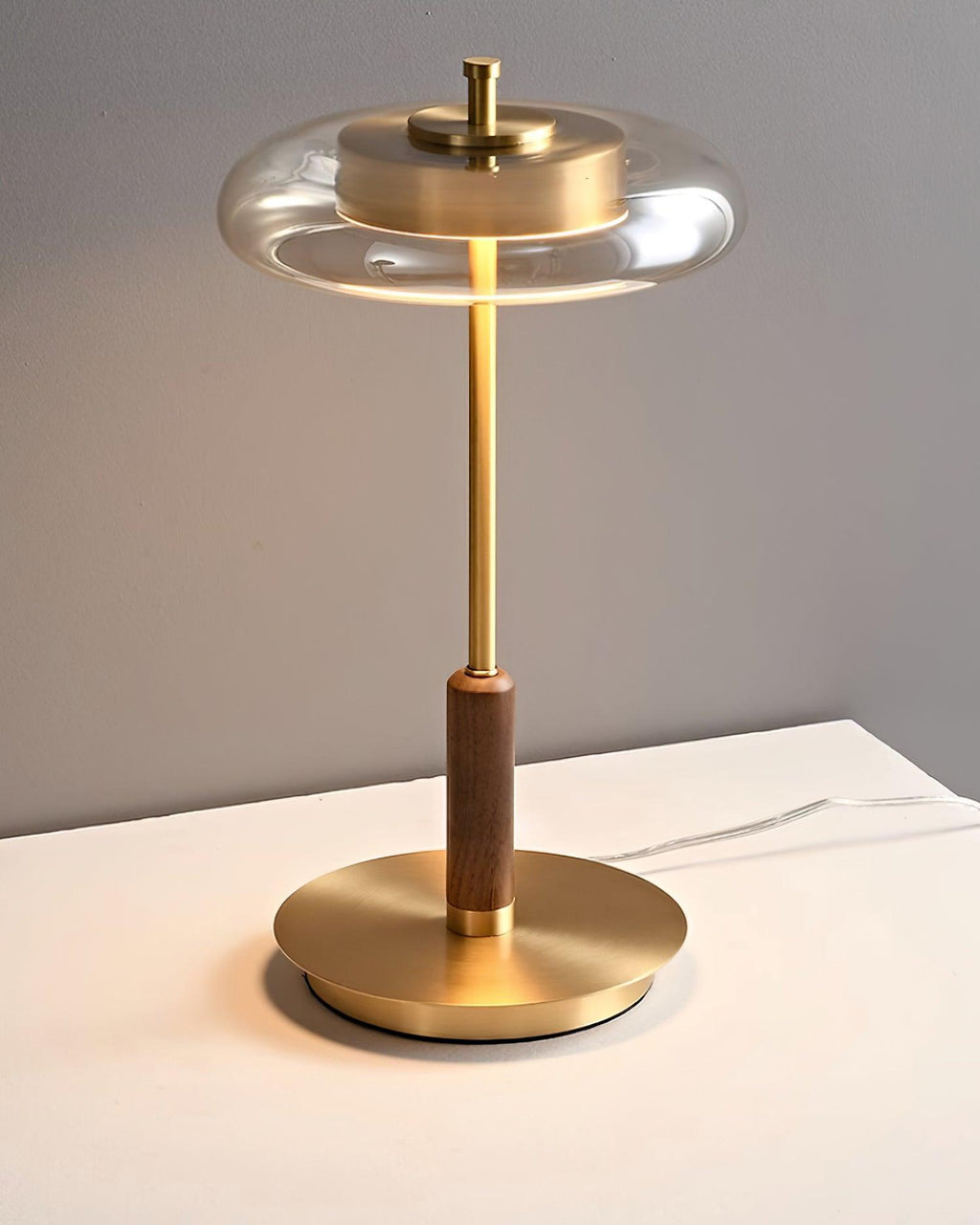 Lumisol | Lámpara de mesa de vidrio y madera