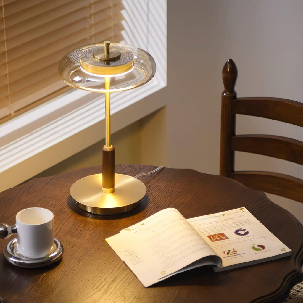 Lumisol | Lámpara de mesa de vidrio y madera