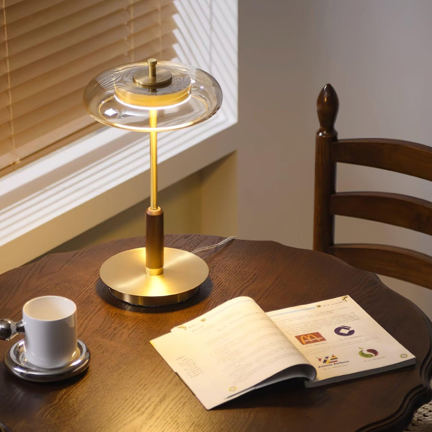 Lumisol | Lámpara de mesa de vidrio y madera