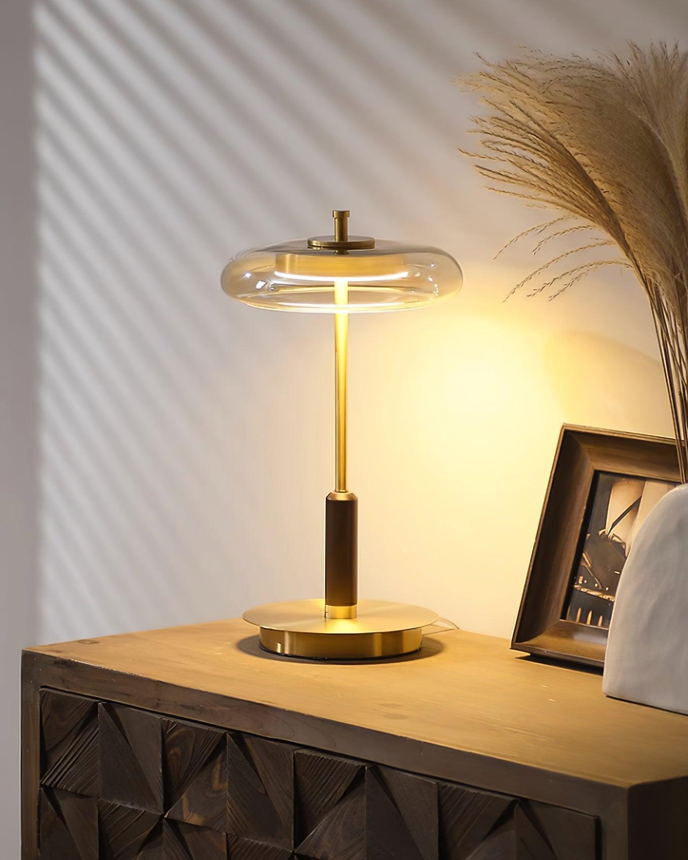 Lumisol | Lámpara de mesa de vidrio y madera