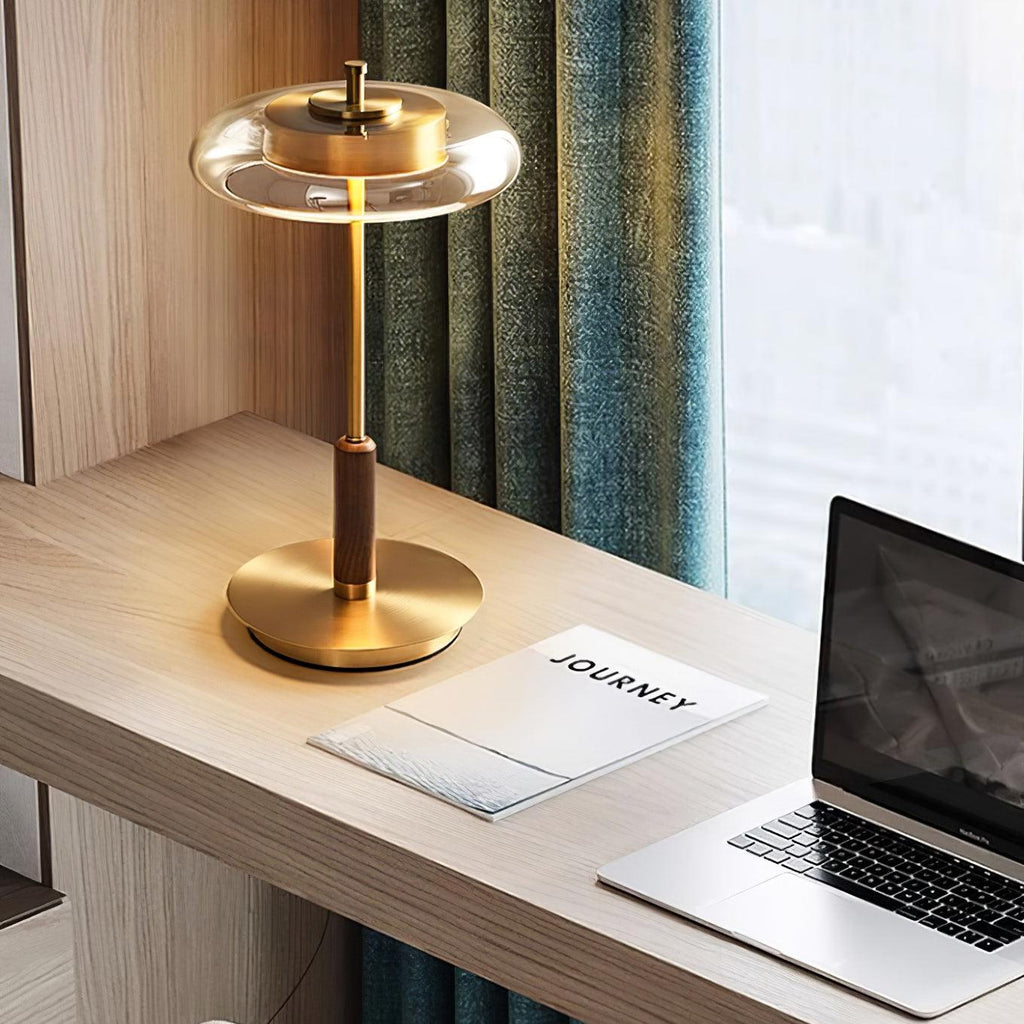 Lumisol | Lámpara de mesa de vidrio y madera