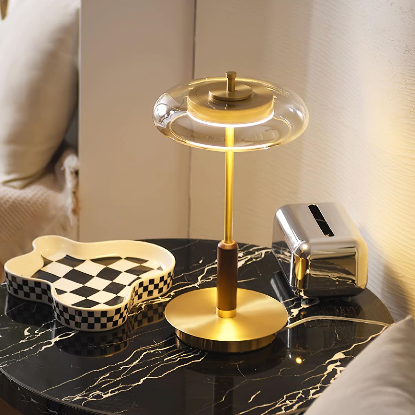Lumisol | Lámpara de mesa de vidrio y madera