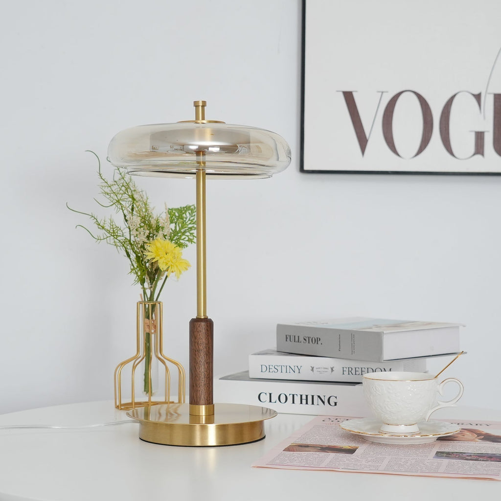 Lumisol | Lámpara de mesa de vidrio y madera