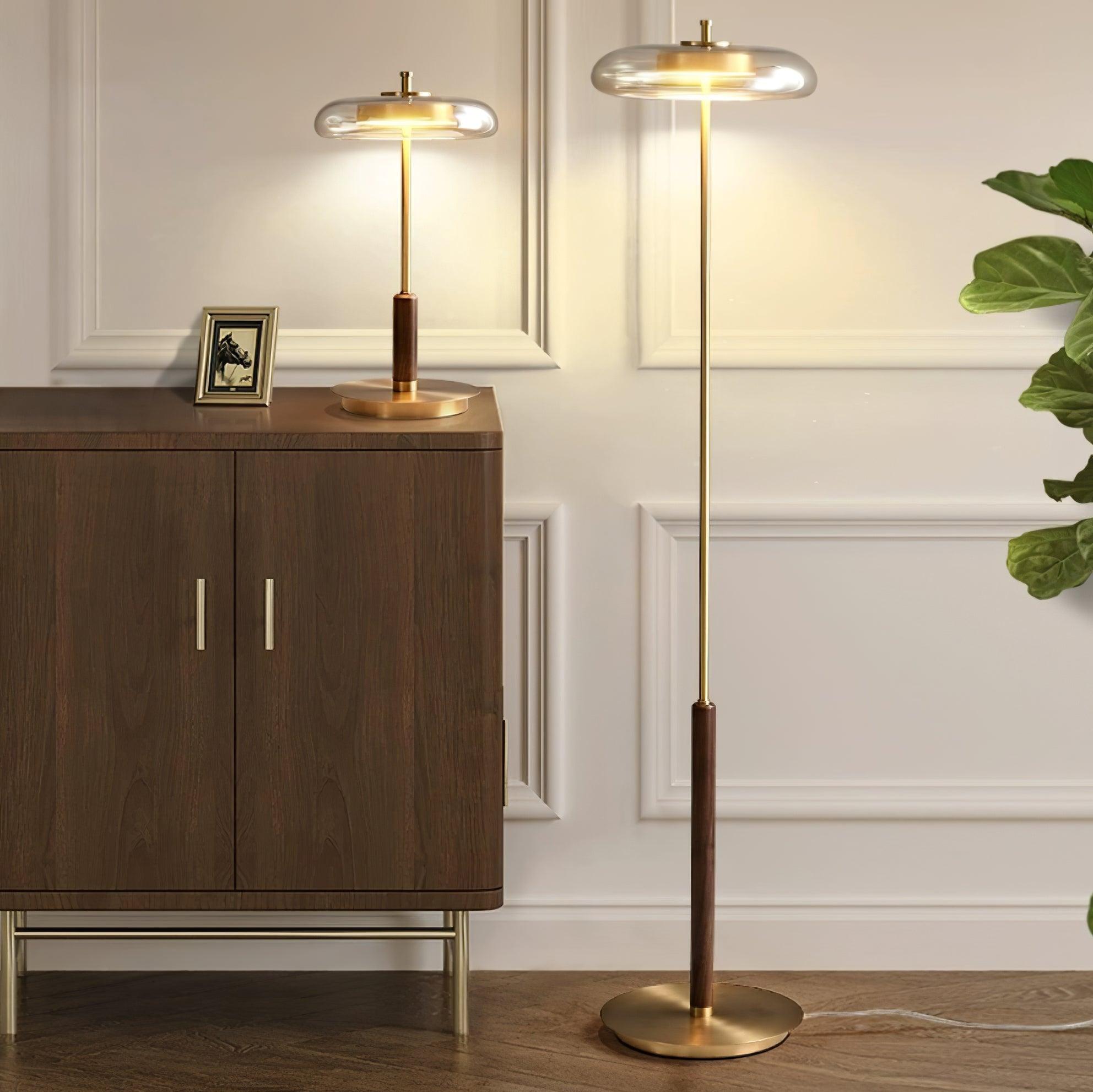 Lumisol | Lámpara de mesa de vidrio y madera