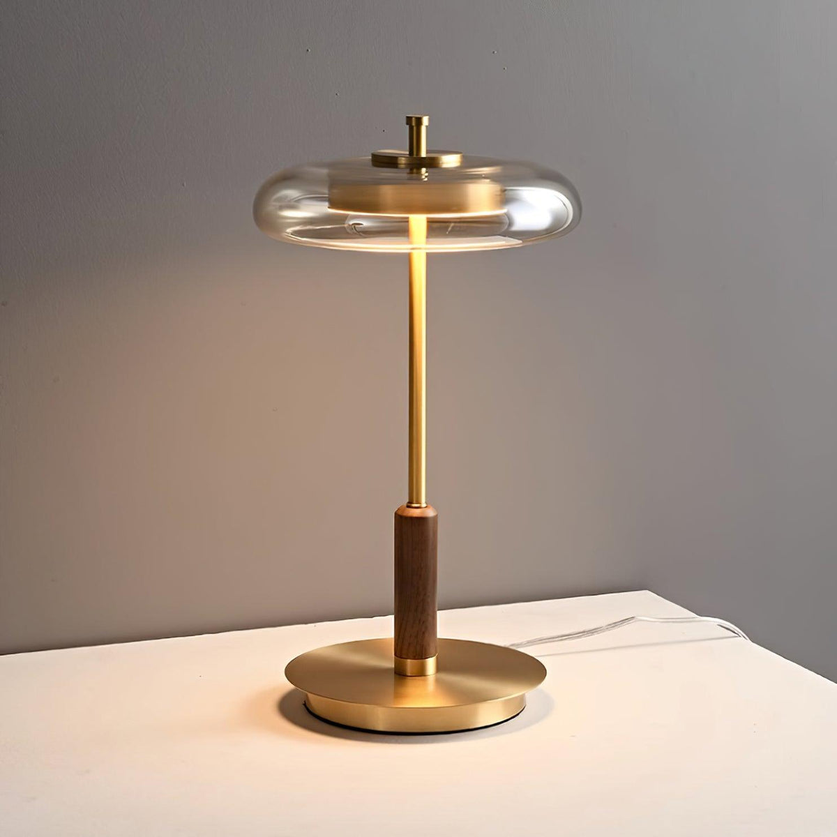 Lumisol | Lámpara de mesa de vidrio y madera