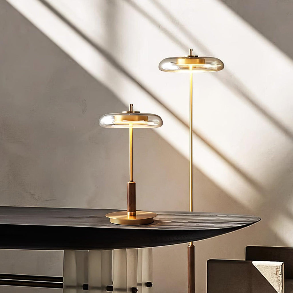 Lumisol | Lámpara de mesa de vidrio y madera