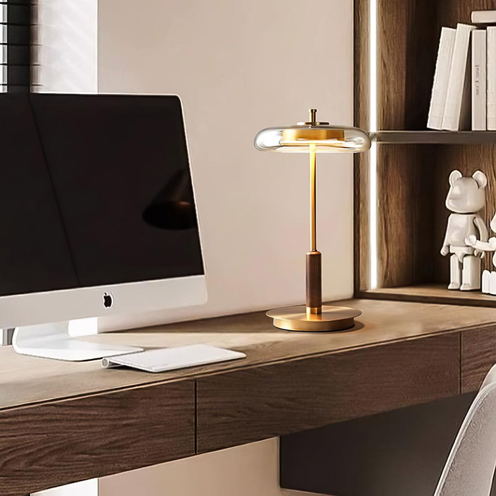 Lumisol | Lámpara de mesa de vidrio y madera