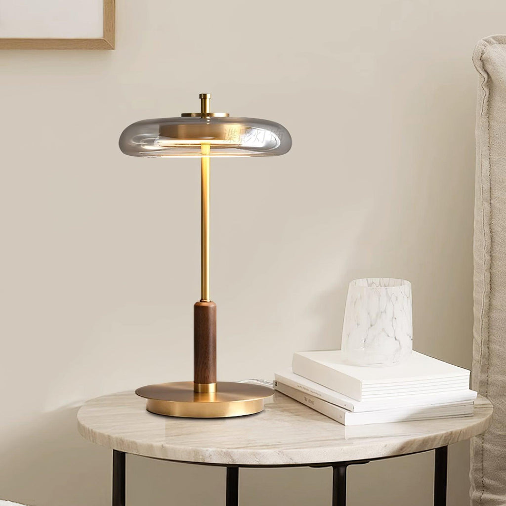 Lumisol | Lámpara de mesa de vidrio y madera