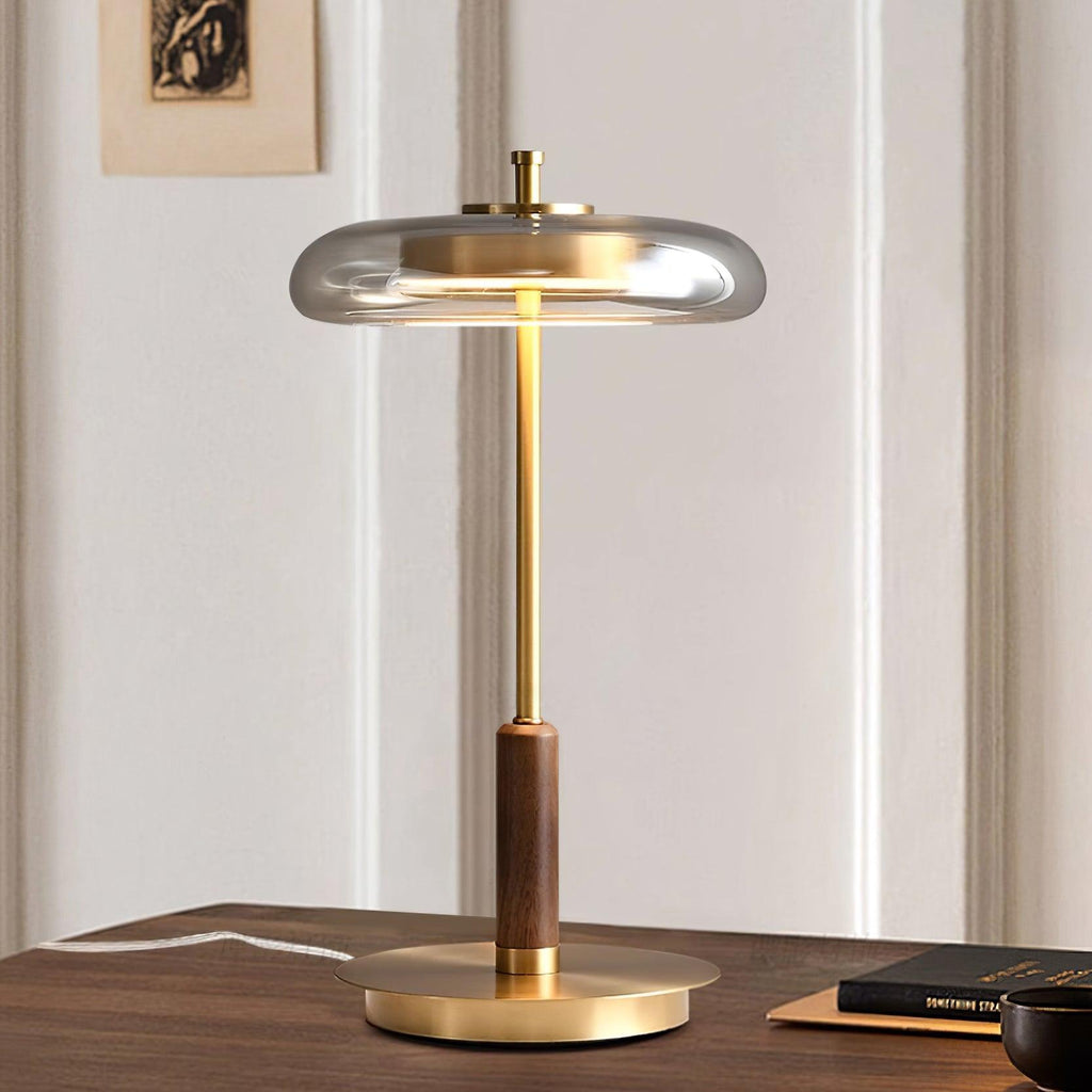 Lumisol | Lámpara de mesa de vidrio y madera