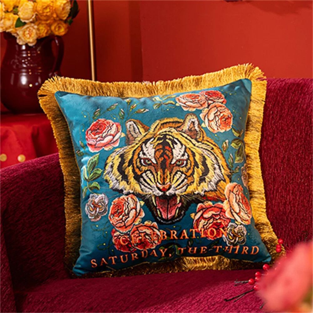 Funda de Cojín de Terciopelo Artístico Tigre Regal