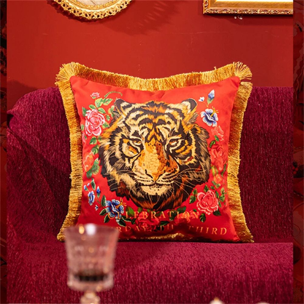 Funda de Cojín de Terciopelo Artístico Tigre Regal