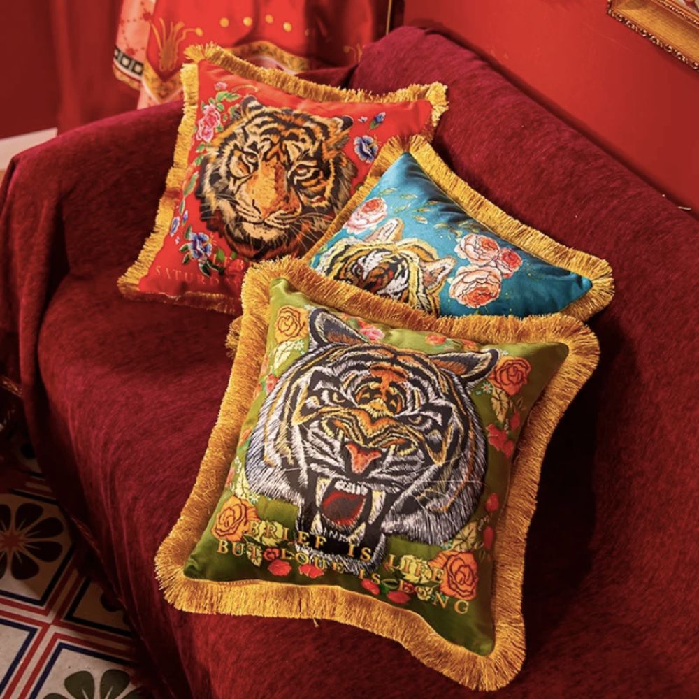 Funda de Cojín de Terciopelo Artístico Tigre Regal